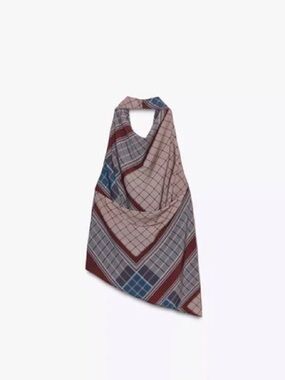 Zara Plaid halter top in Burgundy, Blue and Beige